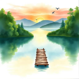 A watercolor painting depicting a serene lakeside scene, perfect for a book cover