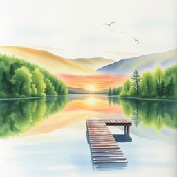 A watercolor painting depicting a serene lakeside scene, perfect for a book cover