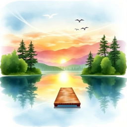 A watercolor painting depicting a serene lakeside scene, perfect for a book cover
