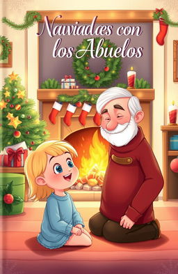 A heartwarming Christmas cover illustration featuring a cozy living room scene