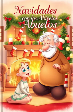 A heartwarming Christmas cover illustration featuring a cozy living room scene