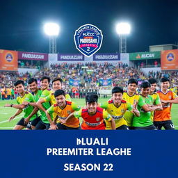 A vibrant and energetic scene showcasing the Panduasahi Premier League Season 2, organized by MJCC