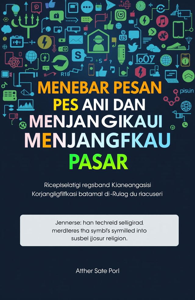 A captivating book cover design for "Menebar Pesan dan Menjangkau Pasar: Representasi dan Komodifikasi Agama di Ruang Digital"