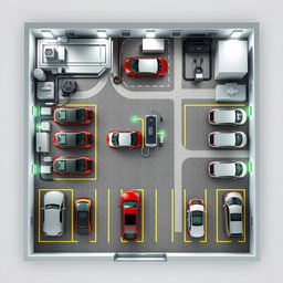 A detailed 3D floor plan of a large-scale underground garage specifically designed for new energy vehicles