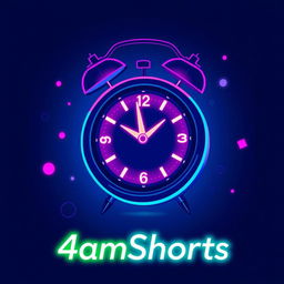 A vibrant, neon-lit illustration of a clock striking 4 am, surrounded by subtle swirling patterns and shapes that convey creativity and imagination