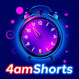 A vibrant, neon-lit illustration of a clock striking 4 am, surrounded by subtle swirling patterns and shapes that convey creativity and imagination
