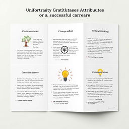 A visually appealing publication material showcasing how to incorporate University Graduates Attributes into a successful career