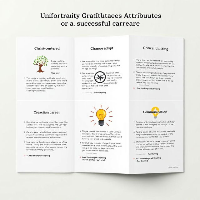 A visually appealing publication material showcasing how to incorporate University Graduates Attributes into a successful career