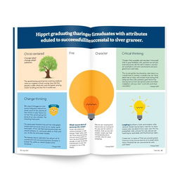 A visually appealing publication material showcasing how to incorporate University Graduates Attributes into a successful career