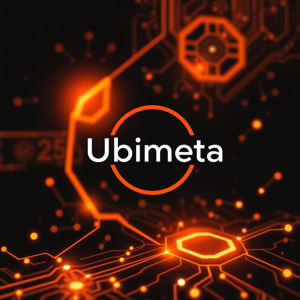 A futuristic and sleek design representing 'Ubimeta', characterized by a vibrant orange and black theme