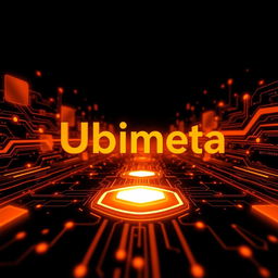 A futuristic and sleek design representing 'Ubimeta', characterized by a vibrant orange and black theme