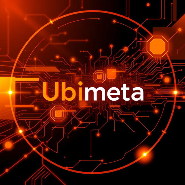 A futuristic and sleek design representing 'Ubimeta', characterized by a vibrant orange and black theme