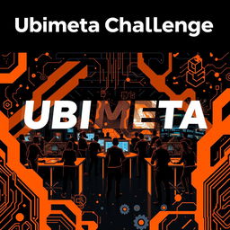 A dynamic and engaging representation of the 'Ubimeta Challenge', featuring a vibrant orange and black theme