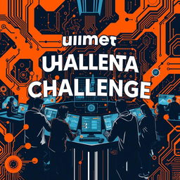 A dynamic and engaging representation of the 'Ubimeta Challenge', featuring a vibrant orange and black theme