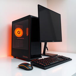 A sleek Ubimeta computer showcasing a striking orange and black theme