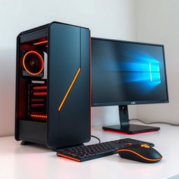 A sleek Ubimeta computer showcasing a striking orange and black theme
