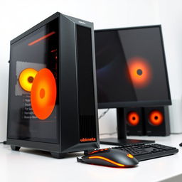 A sleek Ubimeta computer showcasing a striking orange and black theme