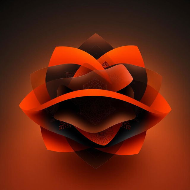 A layered abstract design featuring the UbiMeta theme, characterized by an orange and black color scheme