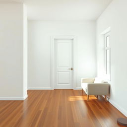 A simple interior scene featuring a room where a door has been transformed seamlessly into a white wall