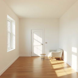 A simple interior scene featuring a room where a door has been transformed seamlessly into a white wall