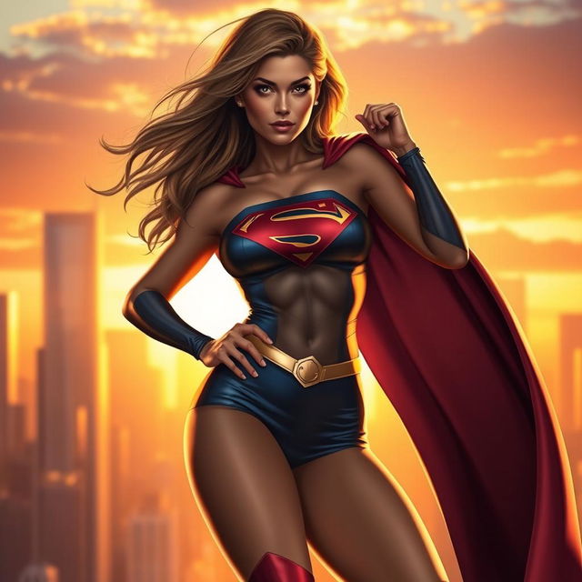 A sensual interpretation of Supergirl, portrayed as a strong and confident female superhero with a stylish twist