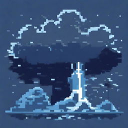 A dark, minimalistic pixel art illustration featuring a blue color scheme