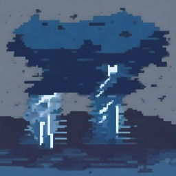 A dark, minimalistic pixel art illustration featuring a blue color scheme