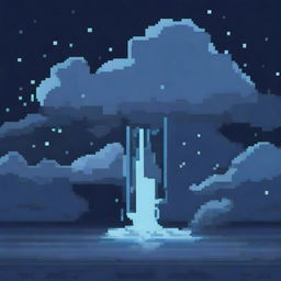 A dark, minimalistic pixel art illustration featuring a blue color scheme