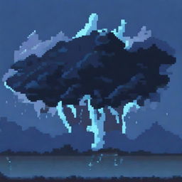 A dark, minimalistic pixel art illustration featuring a blue color scheme