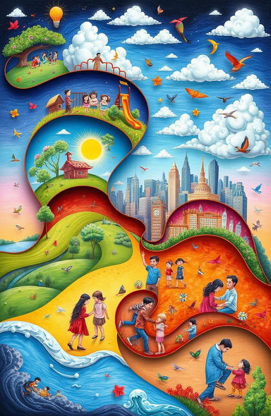 A visually captivating and imaginative representation of someone's life journey, showcasing significant moments and experiences