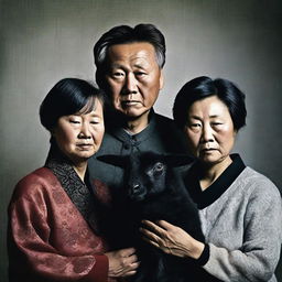 A high-quality, vivid photograph portraying a unique family of three