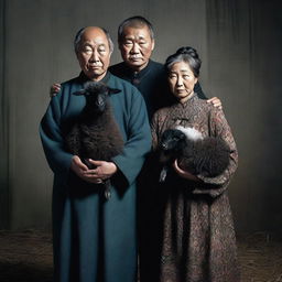 A high-quality, vivid photograph portraying a unique family of three