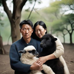 A high-resolution photograph capturing a distinctive family of three