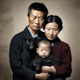 A high-resolution photograph capturing a distinctive family of three