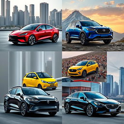 A captivating display of four Chinese cars, each representing distinct styles and innovations