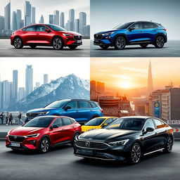 A captivating display of four Chinese cars, each representing distinct styles and innovations