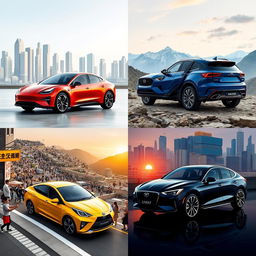 A captivating display of four Chinese cars, each representing distinct styles and innovations