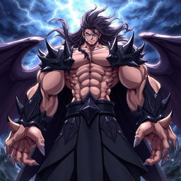 A powerful, malevolent anime villain with four muscular arms, standing in a dramatic pose