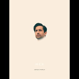 A minimalist movie poster for the film 'Her', prominently featuring Joaquin Phoenix's character in the center