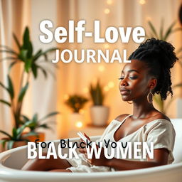 A beautiful and empowering book cover for a self-love journal targeted at black women