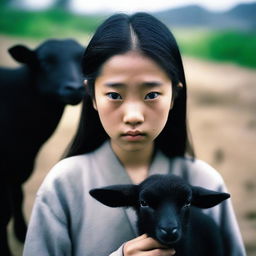 This is a high-quality photograph capturing an eighteen-year-old Chinese girl looking towards the camera with a sad expression