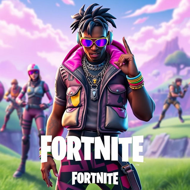 A Fortnite-themed thumbnail featuring Juice WRLD's iconic style, with vibrant and dynamic colors that capture the energetic essence of both Fortnite and Juice WRLD's music