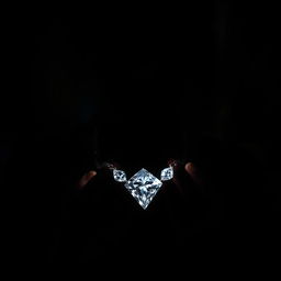 A shadowy figure of a boy holding a sparkling diamond necklace in a dark, ominous environment