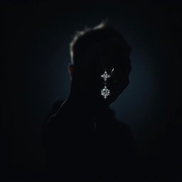 A striking silhouette image featuring a shadowy figure of a boy holding a sparkling diamond necklace, set against a dark, moody background