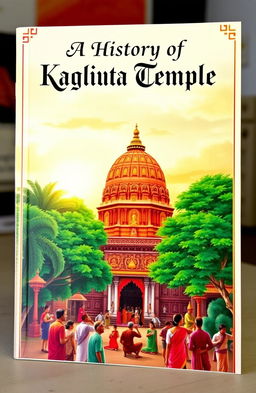 A beautifully illustrated cover of a historical book on Kalighat Temple, showcasing the intricate architecture and vibrant colors of the temple