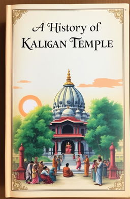 A beautifully illustrated cover of a historical book on Kalighat Temple, showcasing the intricate architecture and vibrant colors of the temple