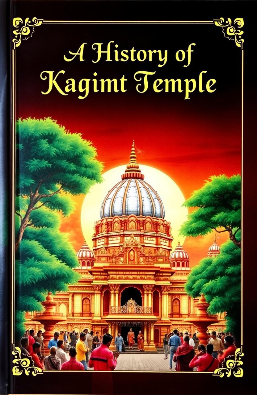 A beautifully illustrated cover of a historical book on Kalighat Temple, showcasing the intricate architecture and vibrant colors of the temple