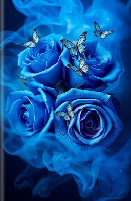 A beautiful cover design featuring vibrant blue roses with intricate details