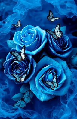 A beautiful cover design featuring vibrant blue roses with intricate details