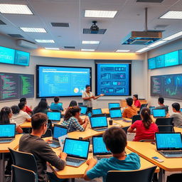 A vibrant and modern classroom dedicated to Informatics, filled with advanced technology and collaborative learning